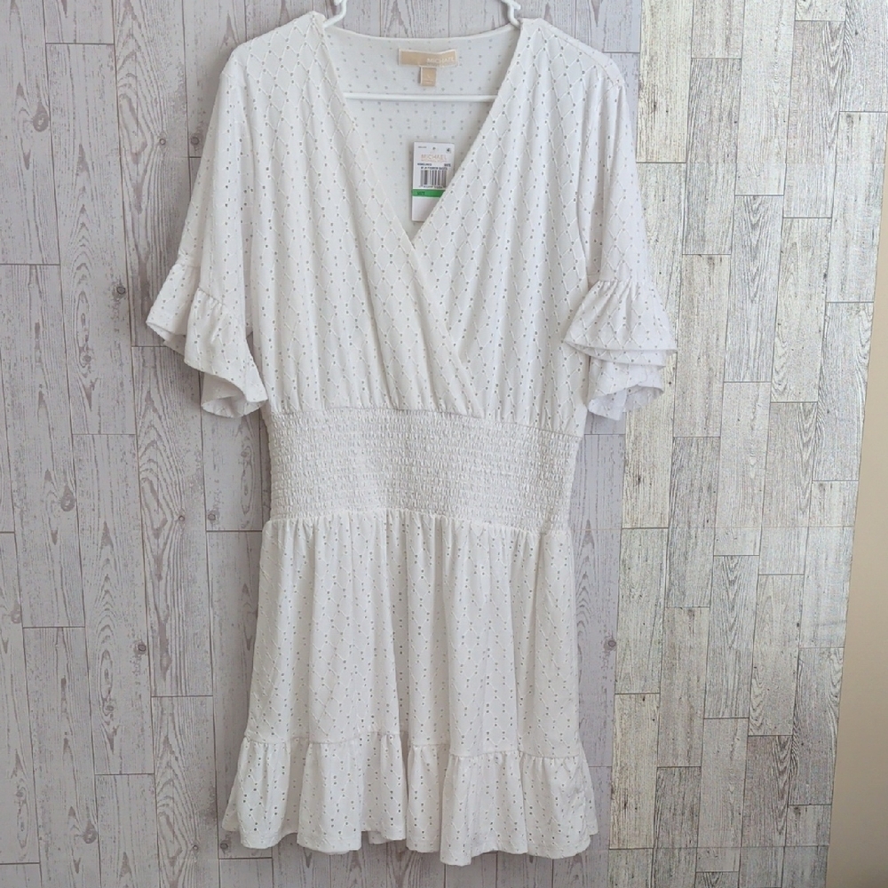 Michael Kors White Eyelet Knee-length Dress Soft Textured Fabric